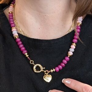 Gold and Pink Beaded Necklace